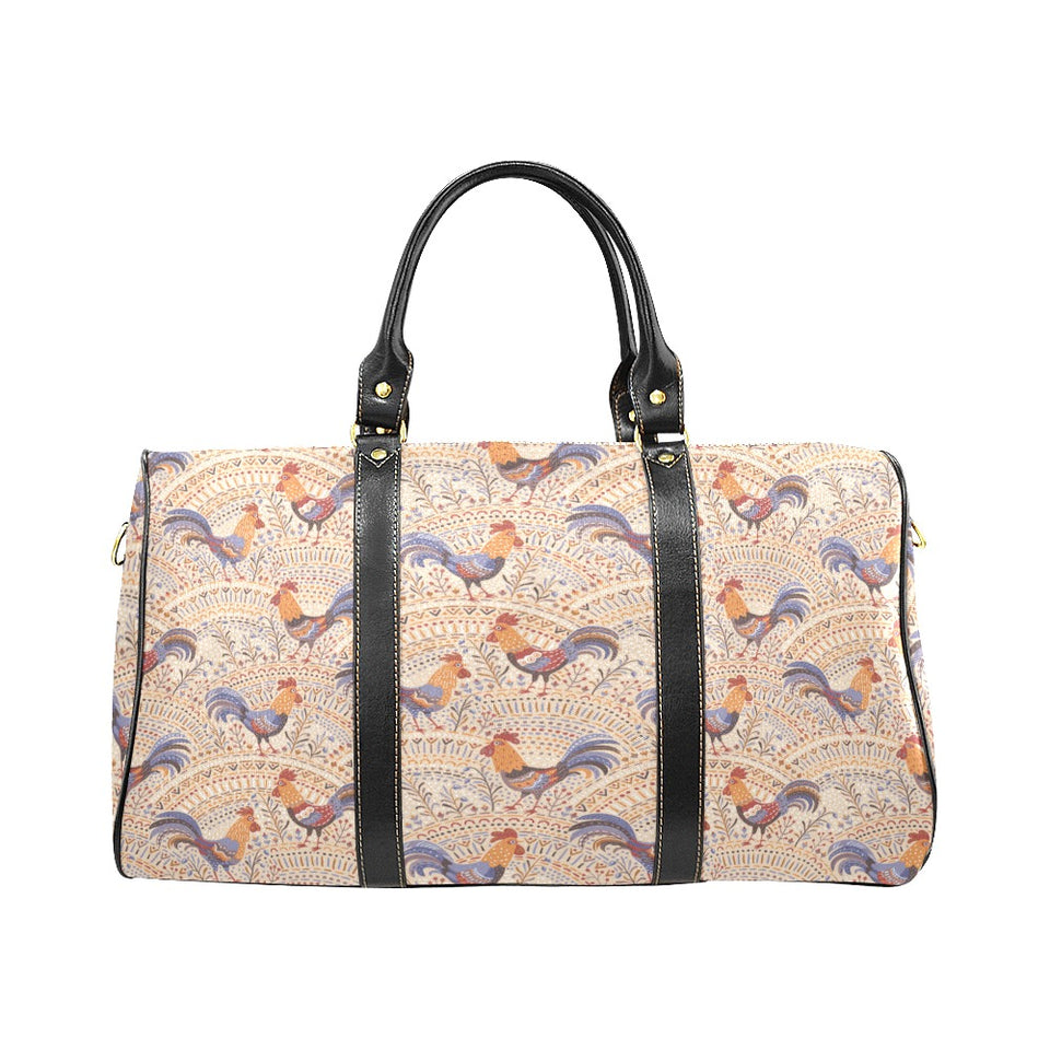 Cute rooster chicken cock floral ornament backgrou Travel Bag