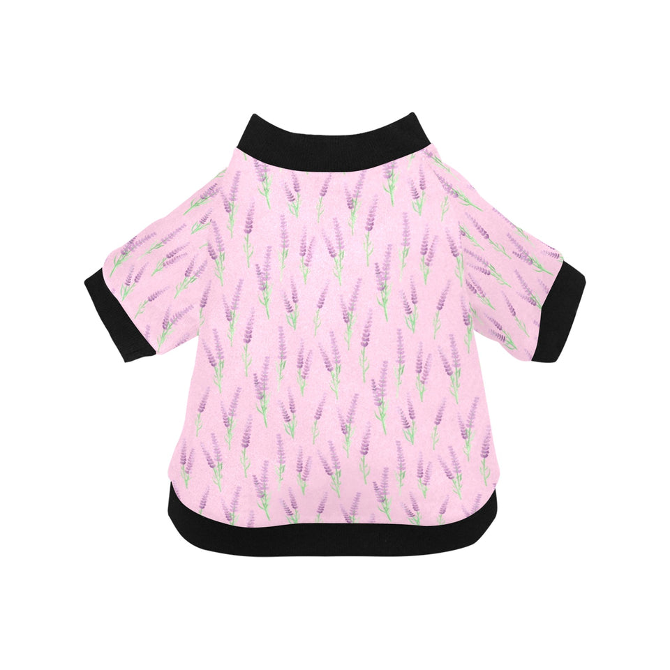 Lavender pattern pink background All Over Print Pet Dog Round Neck Fuzzy Shirt