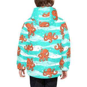 Octopuses sea wave background Kids' Boys' Girls' Padded Hooded Jacket