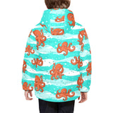 Octopuses sea wave background Kids' Boys' Girls' Padded Hooded Jacket