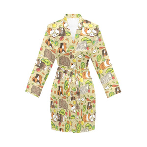 Guinea Pig Pattern Print Design 04 Women's Long Sleeve Belted Night Robe