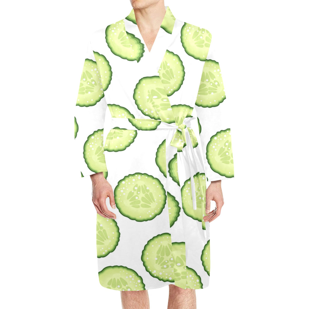 Cucumber slices pattern Men's Long Sleeve Belted Night Robe