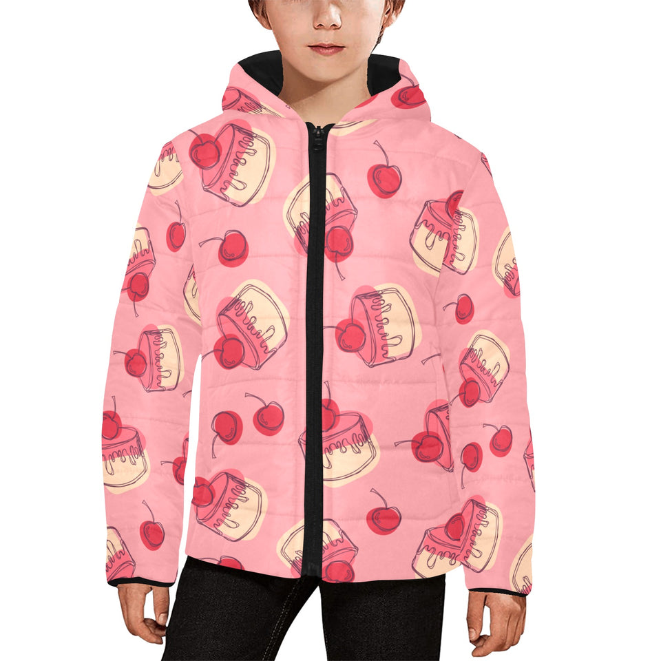 Cake cherry pattern Kids' Boys' Girls' Padded Hooded Jacket