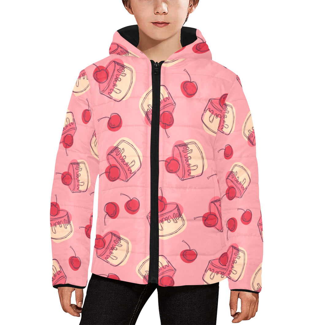 Cake cherry pattern Kids' Boys' Girls' Padded Hooded Jacket
