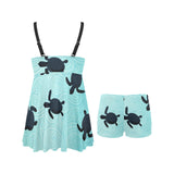 Sea turtle with blue ocean backgroud Chest Sexy Pleated Two Piece Swim Dress