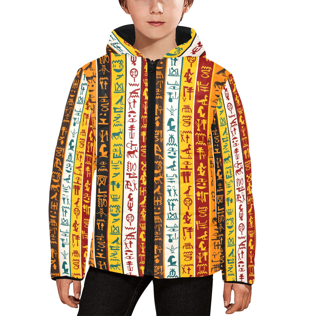 Egypt Hieroglyphics Pattern Print Design 01 Kids' Boys' Girls' Padded Hooded Jacket