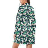 Pelican Pattern Print Design 03 Women's Long Sleeve Belted Night Robe