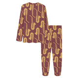 Hand drawn gold saxophone red background Women's All Over Print Pajama Set