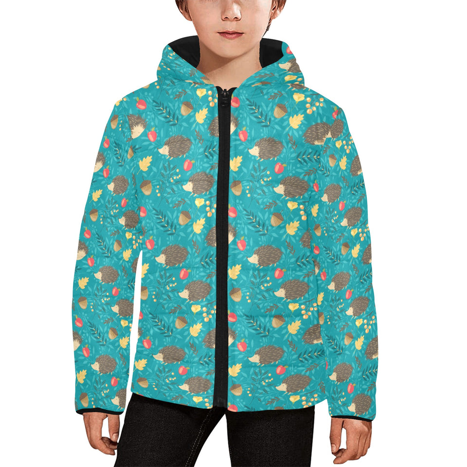 Hedgehog Pattern Print Design 01 Kids' Boys' Girls' Padded Hooded Jacket