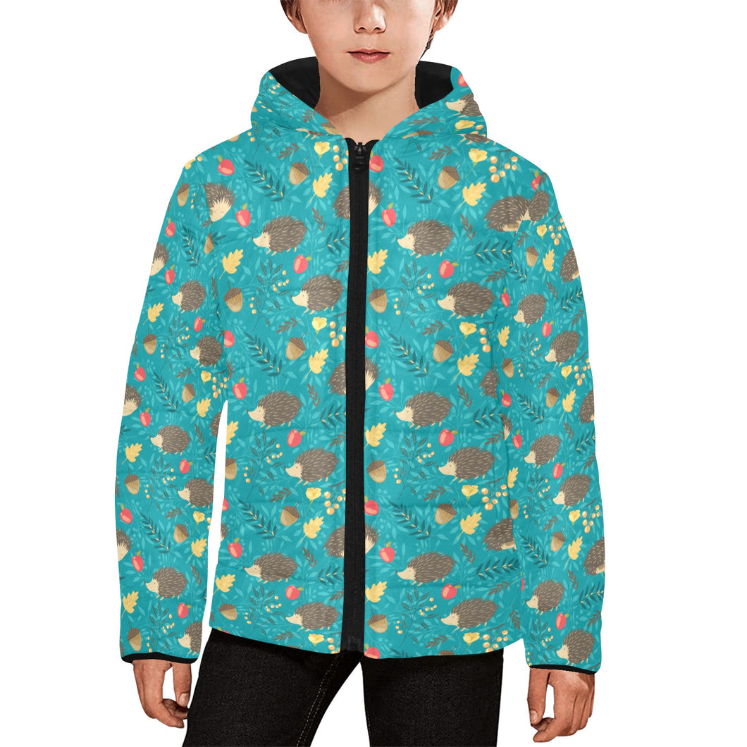 Hedgehog Pattern Print Design 01 Kids' Boys' Girls' Padded Hooded Jacket
