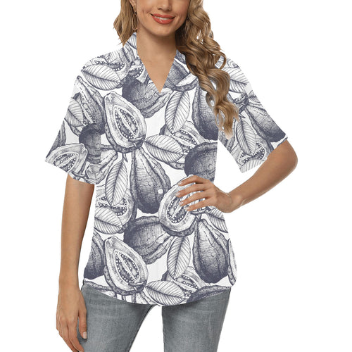 Guava tropical hand drawn pattern Women's All Over Print Hawaiian Shirt