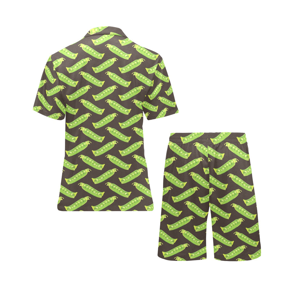 Green Peas Pattern Print Design 05 Men's V-Neck Short Pajama Set
