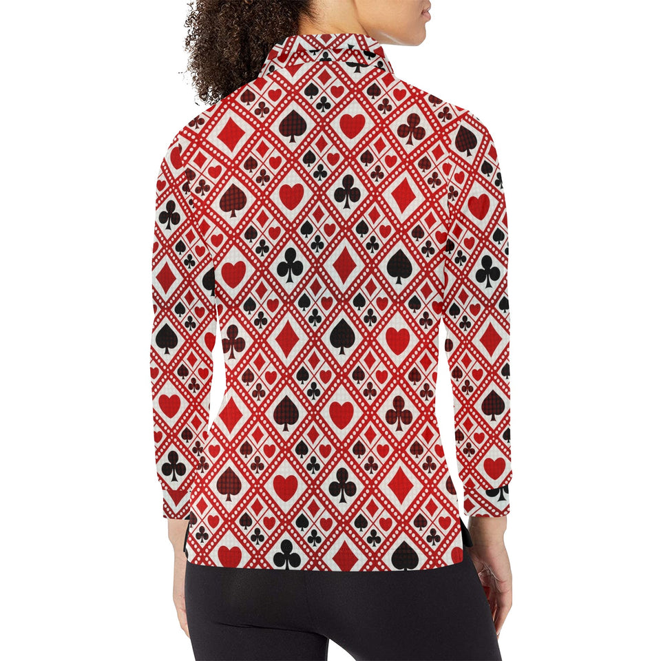 Casino Cards Suits Pattern Print Design 03 Women's Long Sleeve Polo Shirt