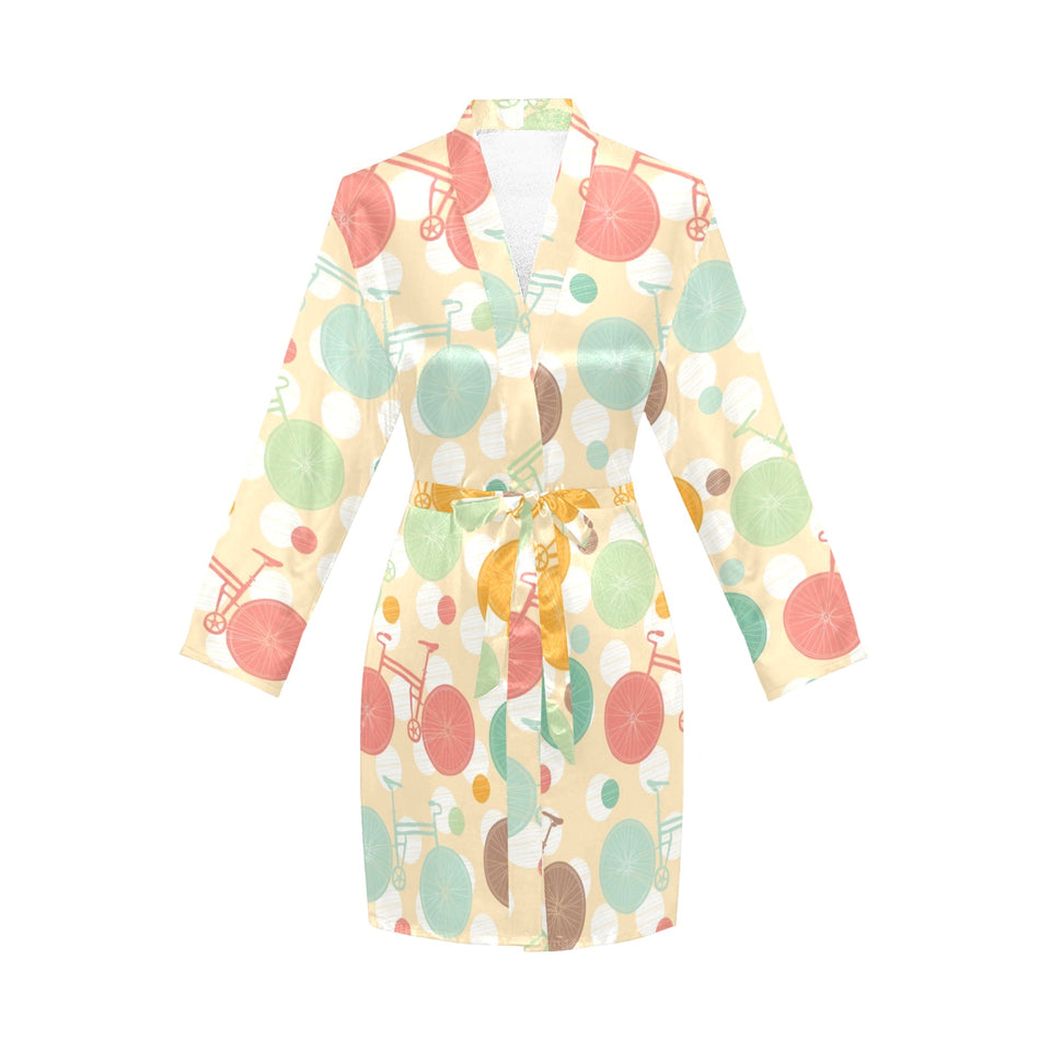 Bicycle Pattern Print Design 01 Women's Long Sleeve Belted Night Robe