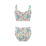 Colorful shell pattern Chest Bowknot High Waisted Bikini Swimsuit