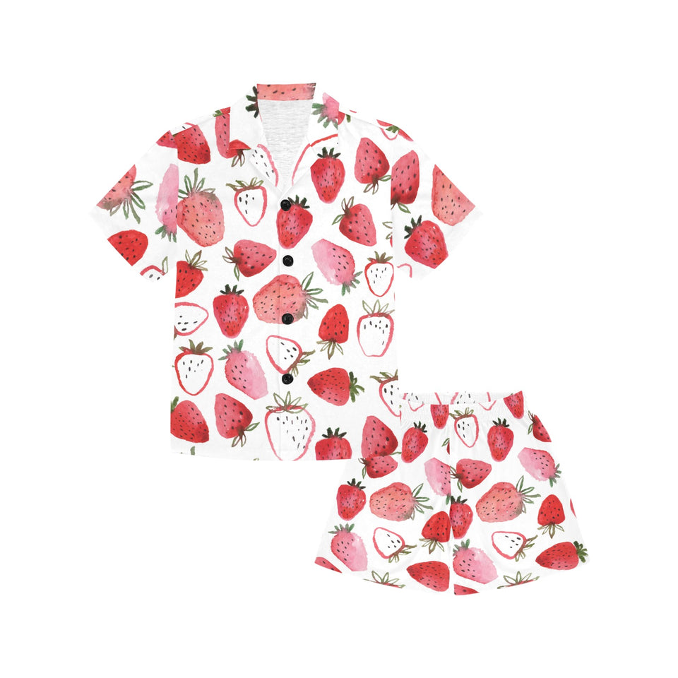 watercolor hand drawn beautiful strawberry pattern Kids' Boys' Girls' V-Neck Short Pajama Set