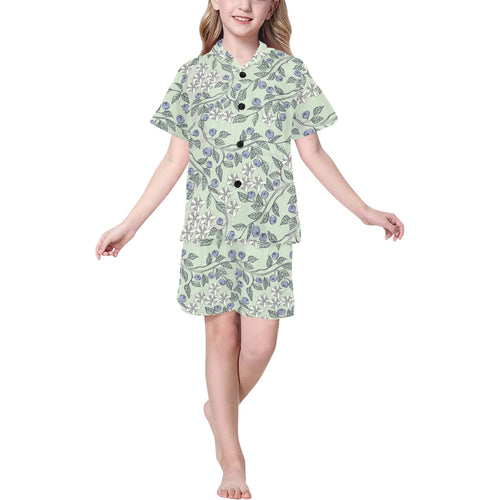 hand drawn blueberry pattern Kids' Boys' Girls' V-Neck Short Pajama Set