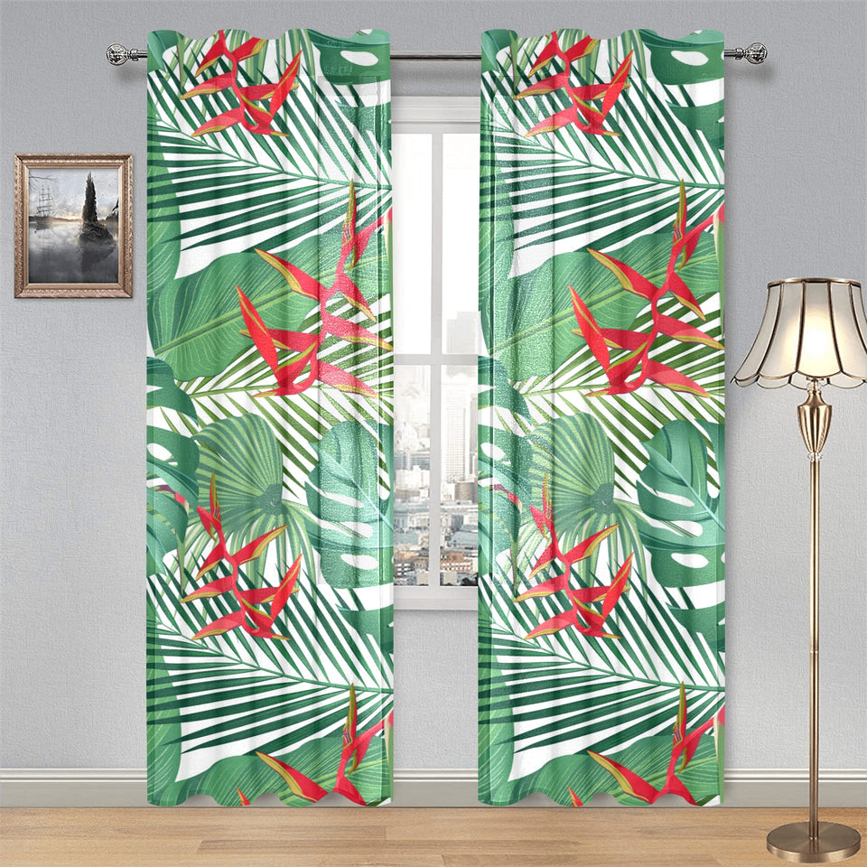 heliconia palm and monstera leaves pattern Gauze Curtain