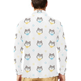 Cute Siberian Husky pattern Men's Long Sleeve Polo Shirt