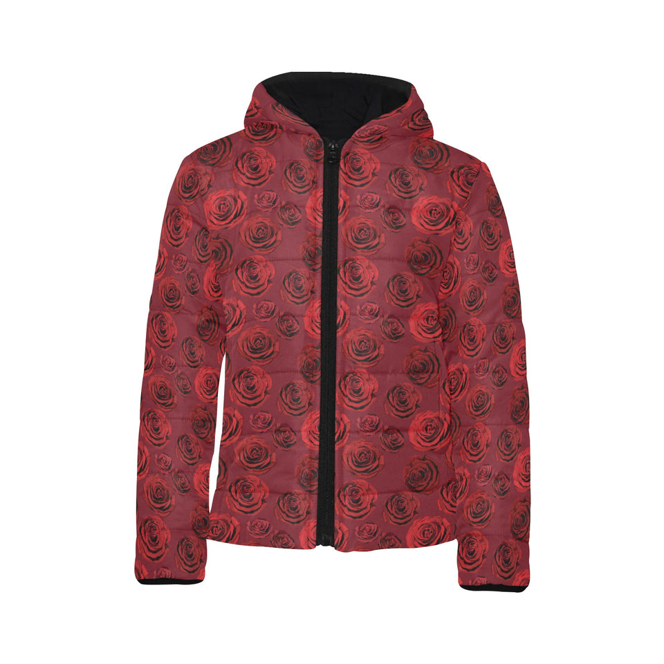 Rose Pattern Print Design 03 Kids' Boys' Girls' Padded Hooded Jacket