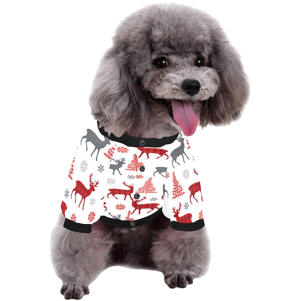 Deer tree snowflakes chrismas pattern All Over Print Pet Dog Round Neck Fuzzy Shirt