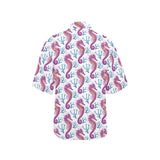 Purple seahorse blue coral pattern Women's All Over Print Hawaiian Shirt
