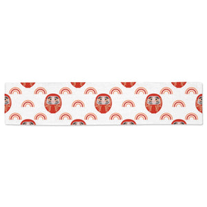 Daruma japanese wooden doll design pattern Table Runner