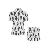 Ninja pattern plaid background Women's V-Neck Short Pajama Set