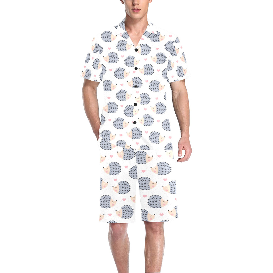 Hedgehog Pattern Print Design 04 Men's V-Neck Short Pajama Set