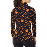 Halloween pattern Pumpkin background Women's Long Sleeve Polo Shirt