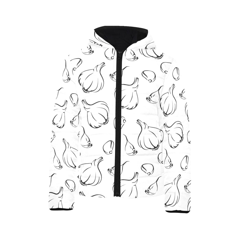 Garlic pattern black white Kids' Boys' Girls' Padded Hooded Jacket