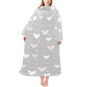 Heart pattern gray background Blanket Robe with Sleeves