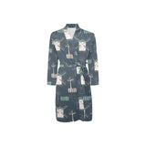 windmill tree pattern Men's Long Sleeve Belted Night Robe