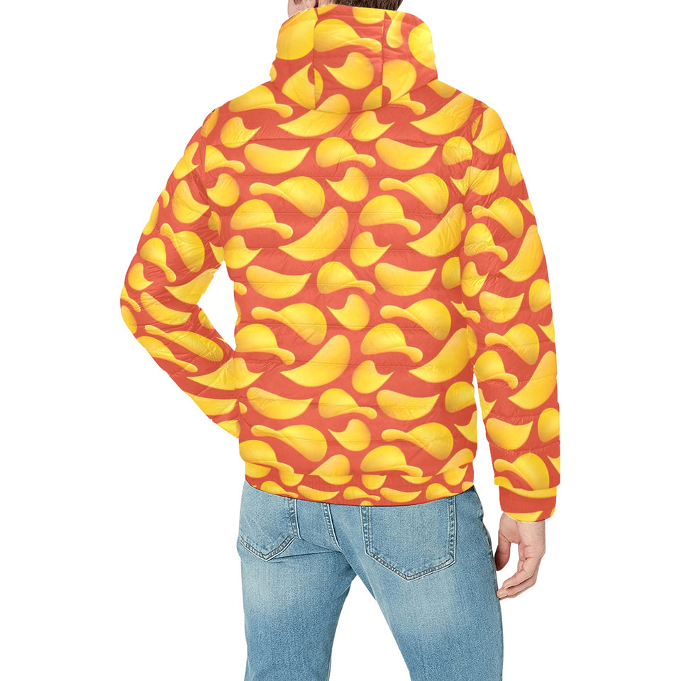Potato Chips Pattern Print Design 05 Men's Padded Hooded Jacket