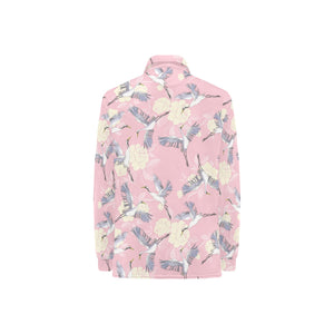 Japanese crane rose pattern Women's Long Sleeve Polo Shirt