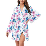 Hummingbird Pattern Print Design 02 Women's Long Sleeve Belted Night Robe