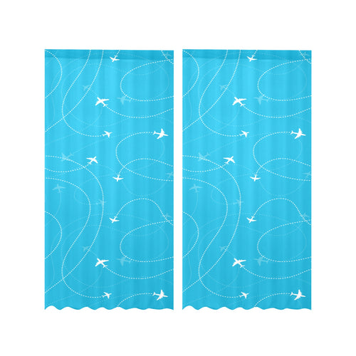 Airplane destinations blue background Gauze Curtain