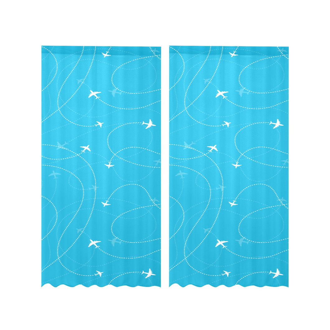 Airplane destinations blue background Gauze Curtain