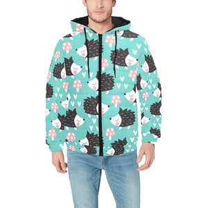 Hedgehog Pattern Print Design 03 Men's Padded Hooded Jacket