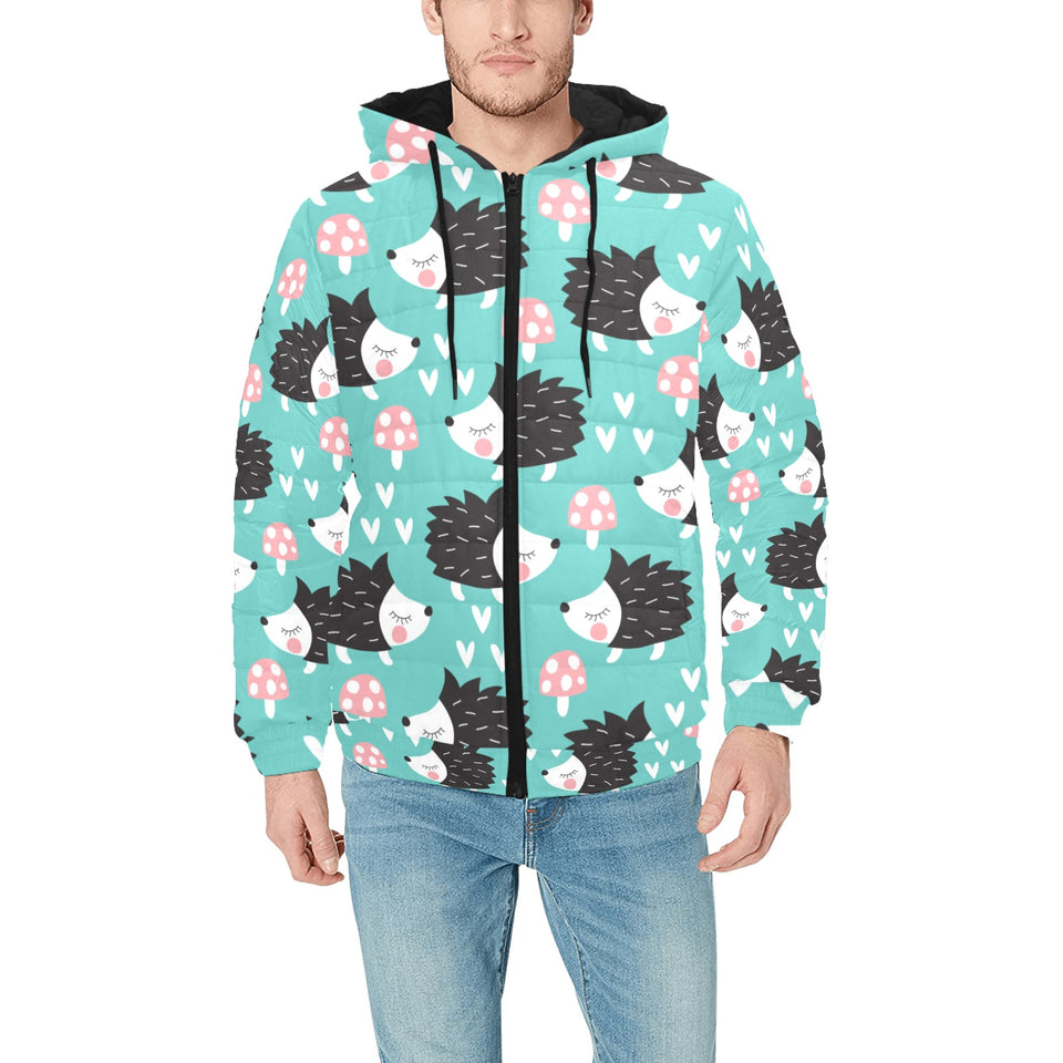 Hedgehog Pattern Print Design 03 Men's Padded Hooded Jacket