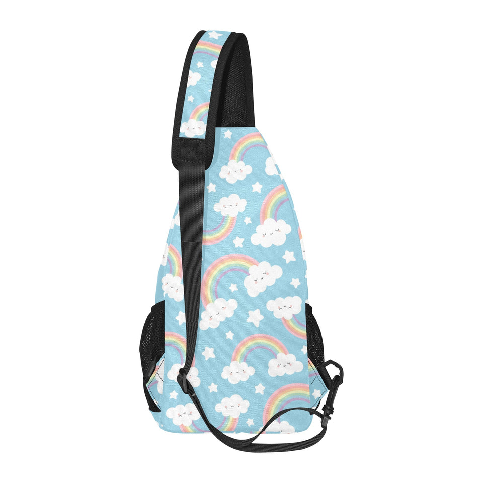 Cute rainbow clound star pattern blue background All Over Print Chest Bag