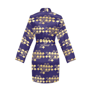Beautiful japanese fan pattern Women's Long Sleeve Belted Night Robe