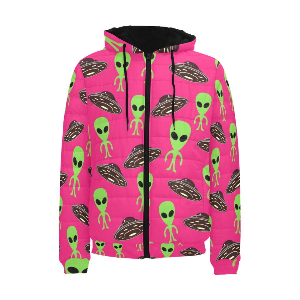 Alien Pattern Print Design 03 Men's Padded Hooded Jacket