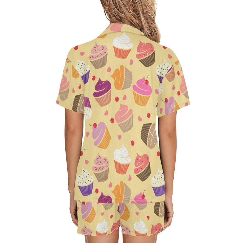 cake cupcake heart cherry pattern Women's V-Neck Short Pajama Set