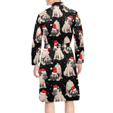 Christmas Pugs Santa_s red cap pattern Men's Long Sleeve Belted Night Robe