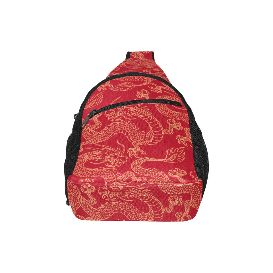 Gold dragons red background All Over Print Chest Bag