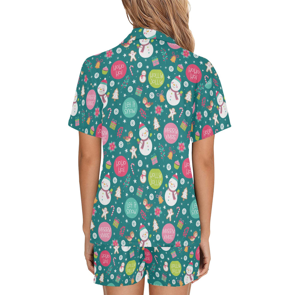 Snowman bird decorative elements christmas pattern Women's V-Neck Short Pajama Set