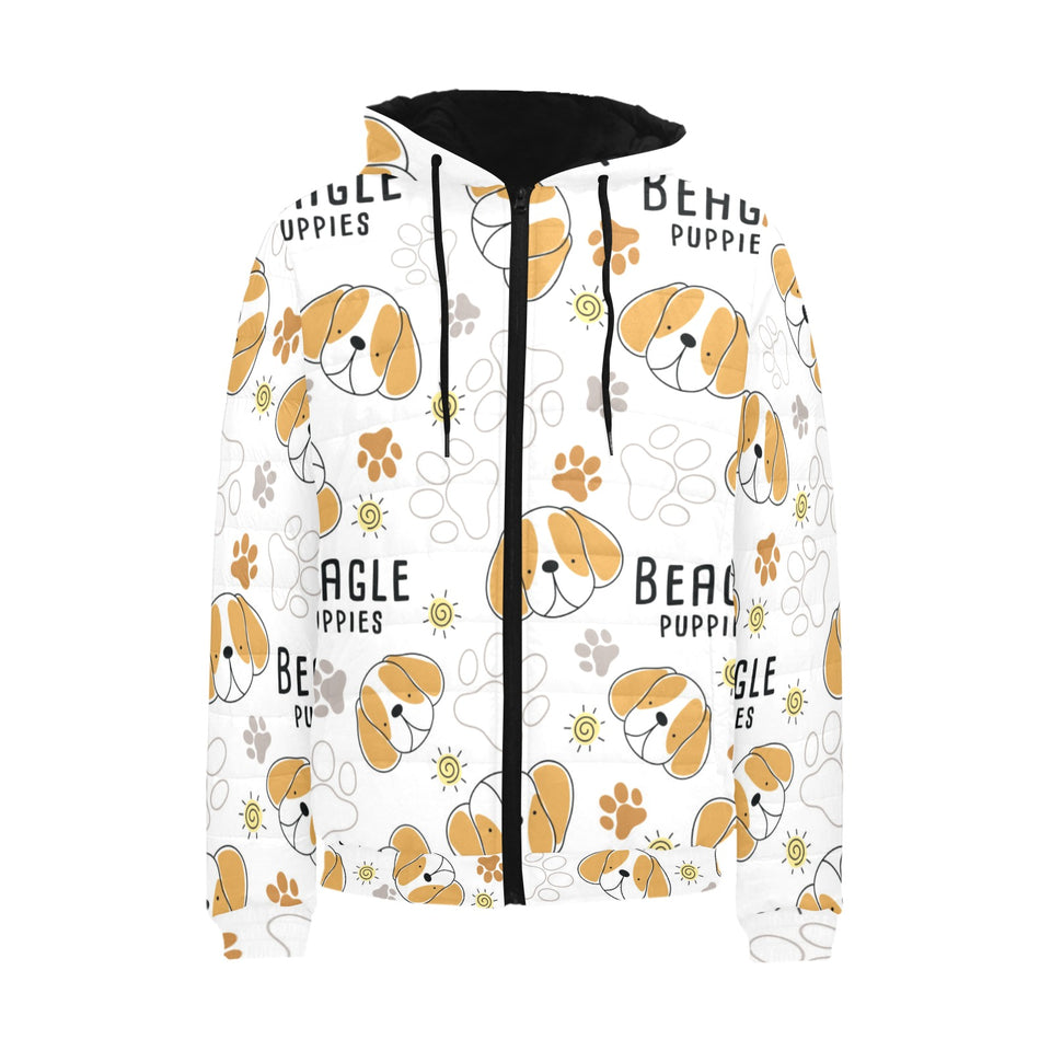 Cute beagle dog pattern background Men's Padded Hooded Jacket