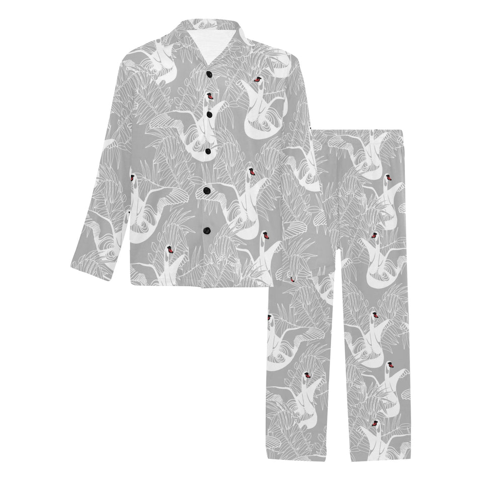 white swan gray background Men's Long Pajama Set