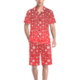 Snowflake pattern red background Men's V-Neck Short Pajama Set